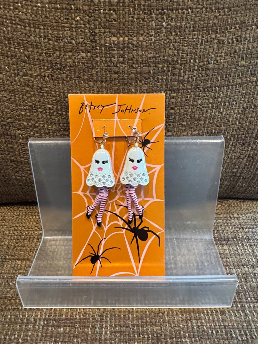 Betsey Johnson white ghost dangling earrings NWT